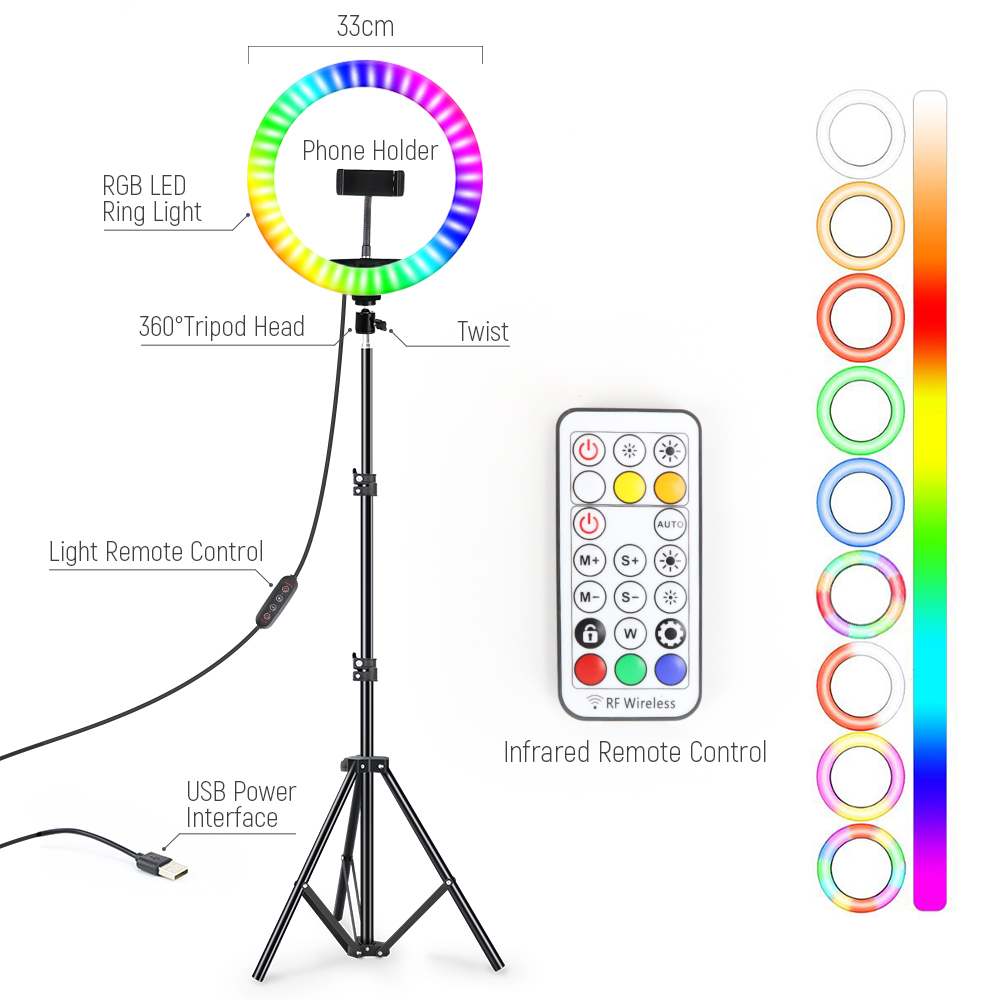 Photography Lighting Wand - 13inch RGB Led Selfie Ring Light